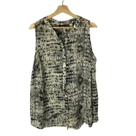 Apt 9 Gray & Beige Printed Chiffon Sleeveless Button Down Top 1X - Picture 1 of 4